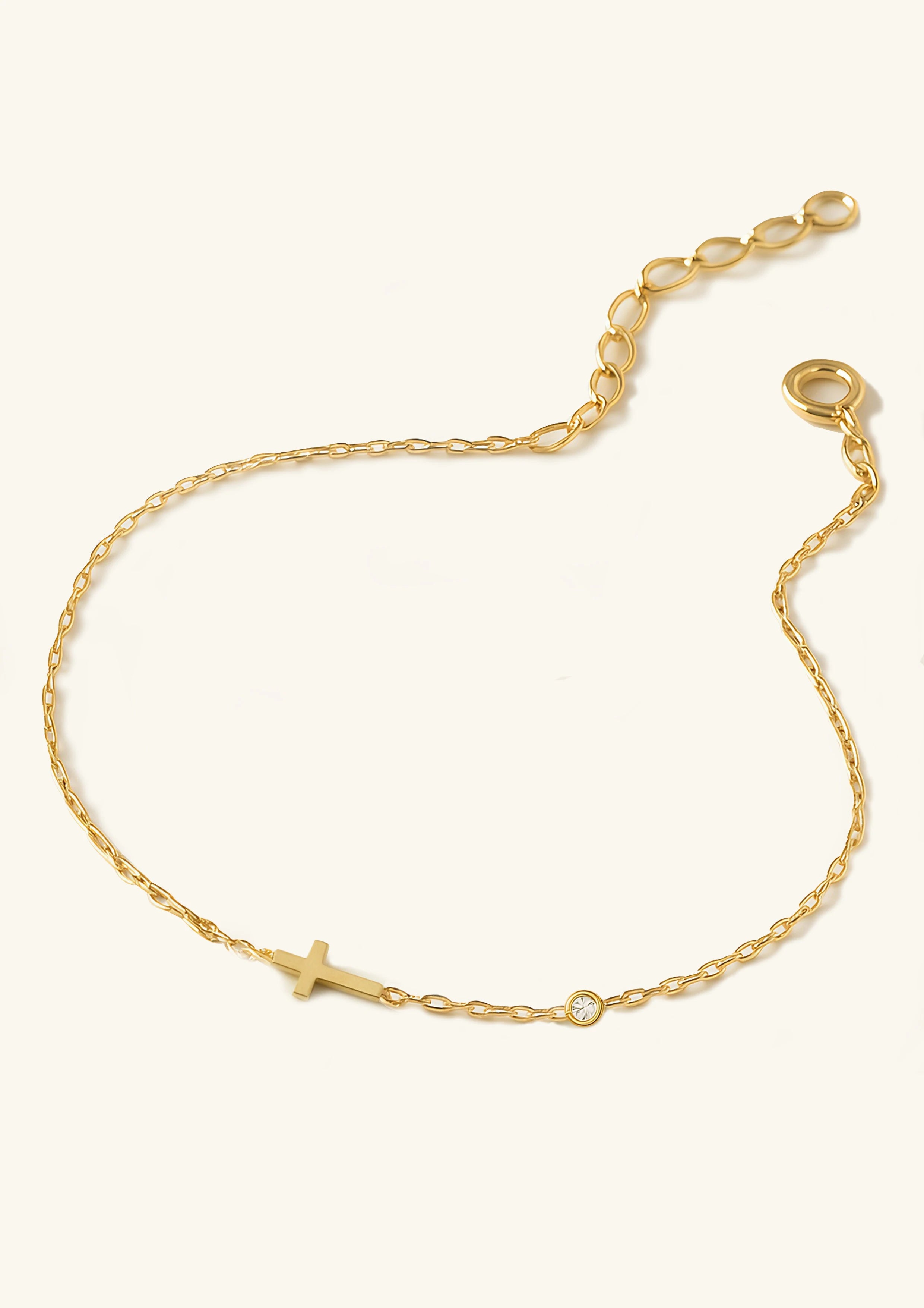 CZ Cross Bracelet-Dainty-925 terling silver with gold plating