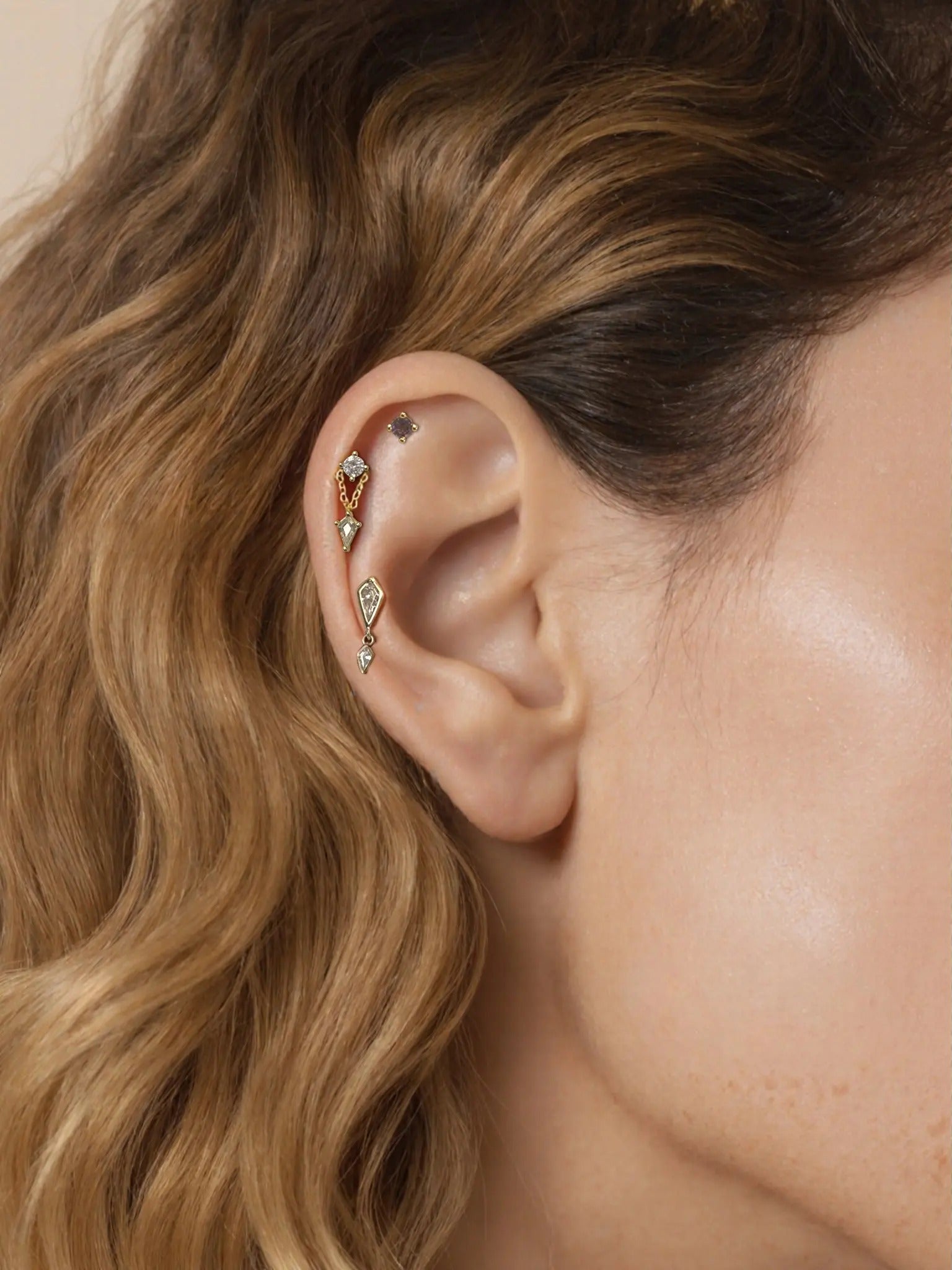 CZ Ear Climber- Hypoallergenic Gold Plated Sterling Silver- Flat-Back for 24/7 Wear-Stacking Cartilage Earrings