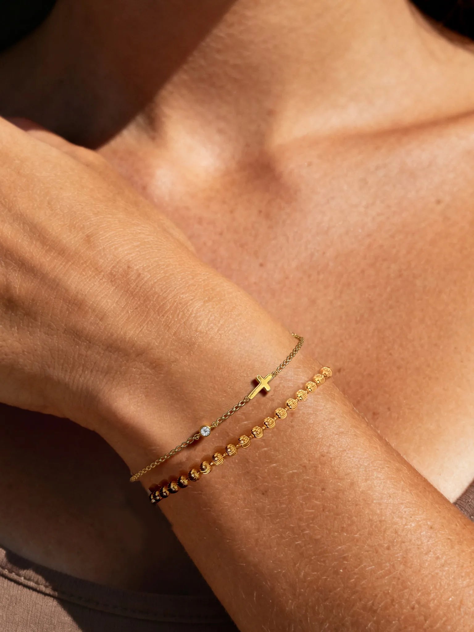 CZ Cross Bracelet-Dainty-925 terling silver with gold plating