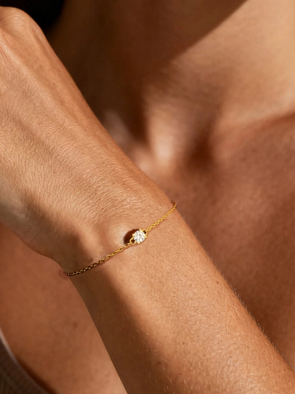 Gold Plated Sterling Silver Bracelet - Single CZ Cross Charm - Dainty Everyday Stacking Jewelry for Women