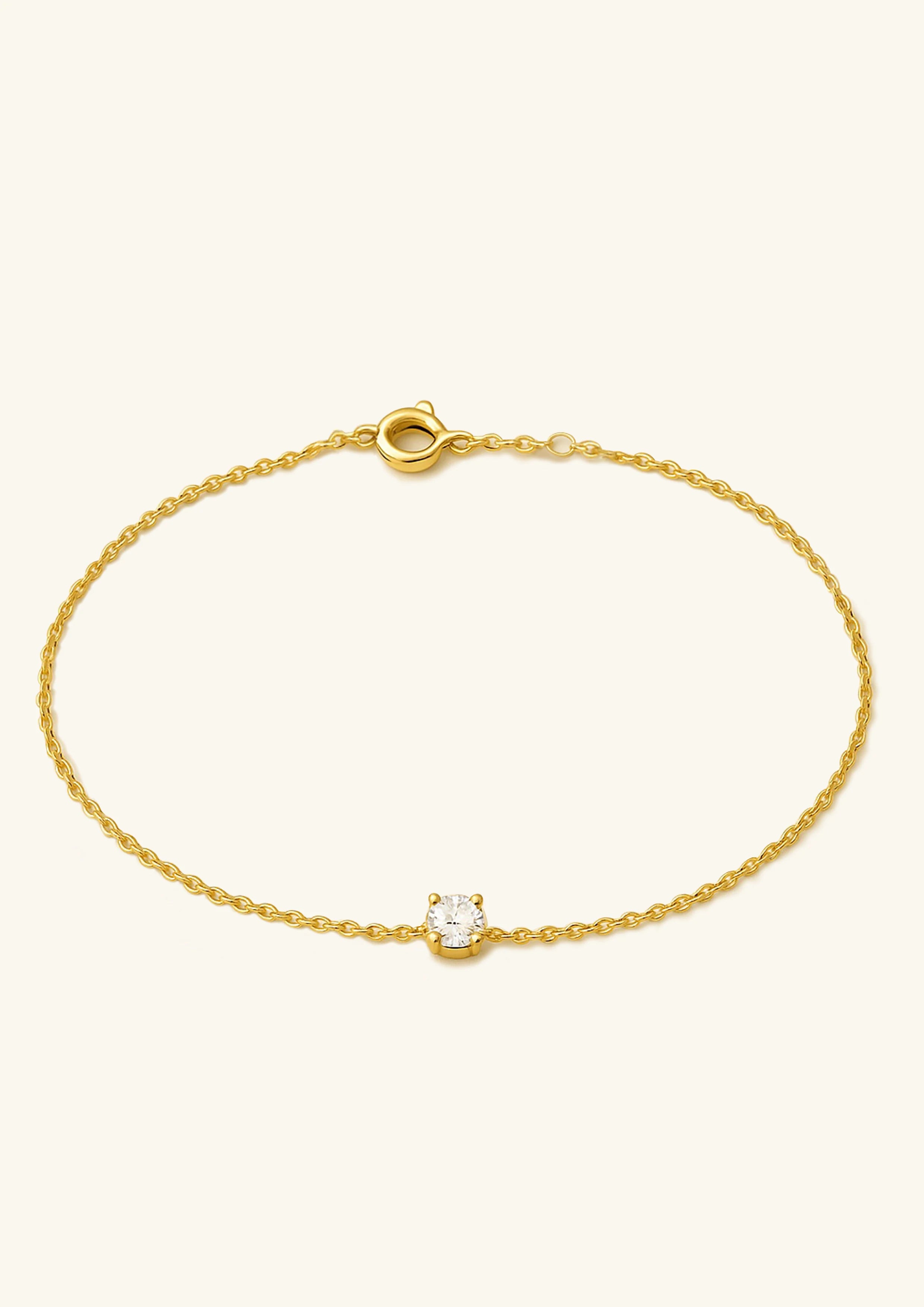 Gold Plated Sterling Silver Bracelet - Single CZ Cross Charm - Dainty Everyday Stacking Jewelry for Women