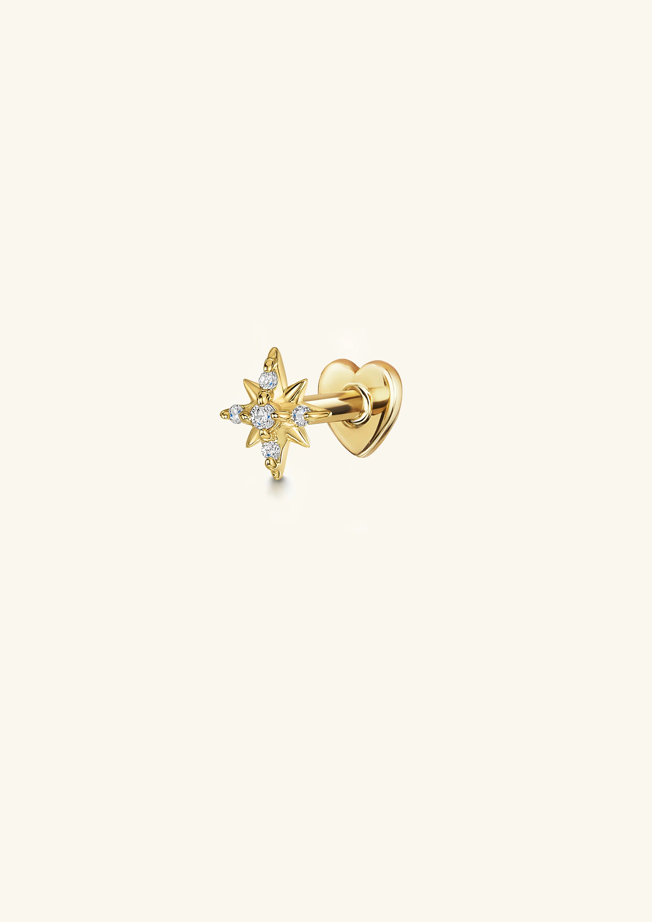 North Star Ear Climber-Hypoallergenic Gold Plated Sterling Silver- Flat-Back for 24/7 Wear